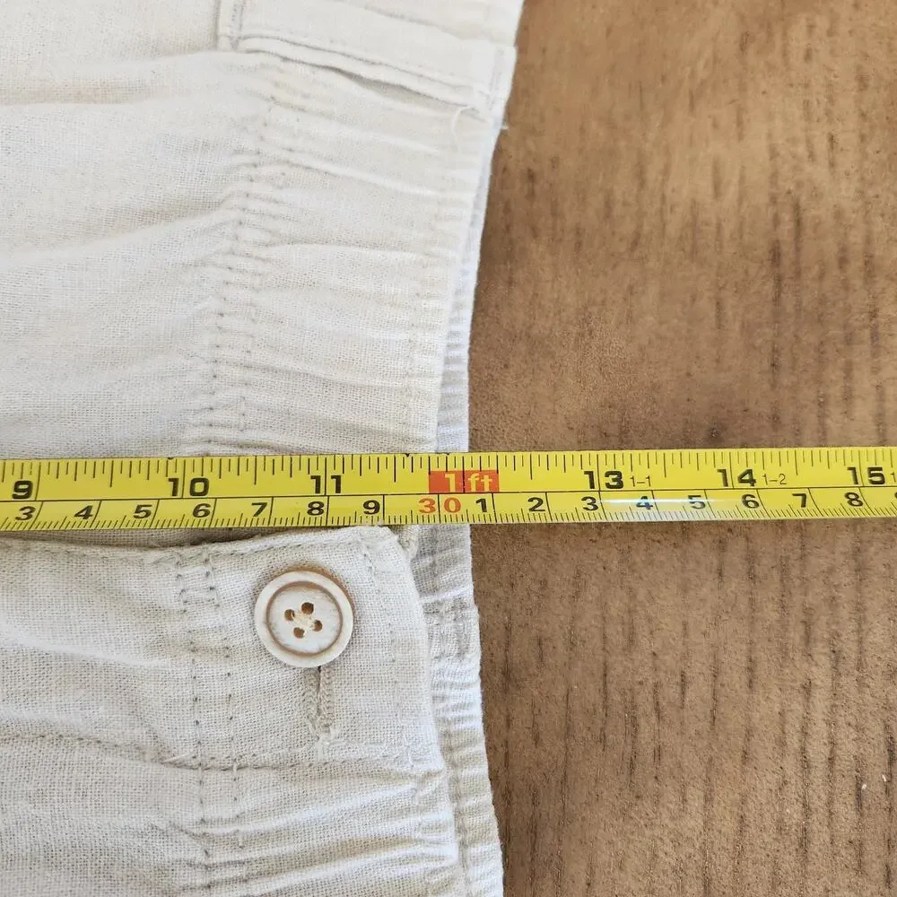 Roundtree & Yorke Cargo Linen Blend Pants Men's 38x30 (36x28.5) Tan Coastal Boho